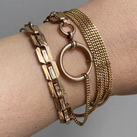 Unique! Antique Watch Chain with tiny leaf pattern - 14k gold with 10k rose gold detail