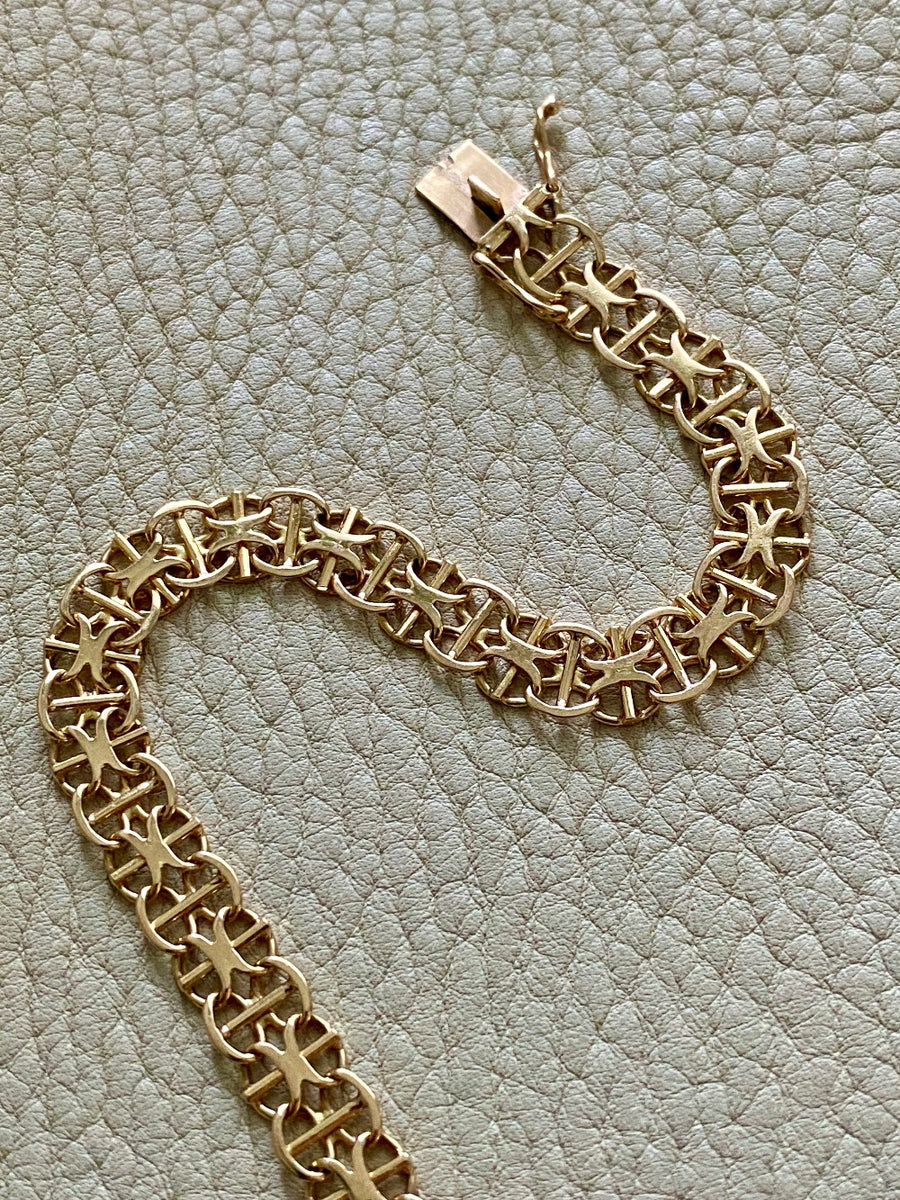 1965 X-link variation 18k gold bracelet - Vintage Swedish - 7.5 inch length