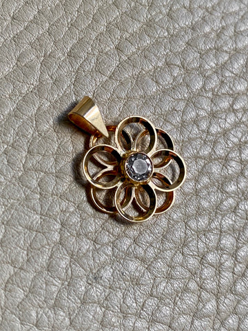 Modernist flower pendant in 18k gold with quartz - Vintage Swedish