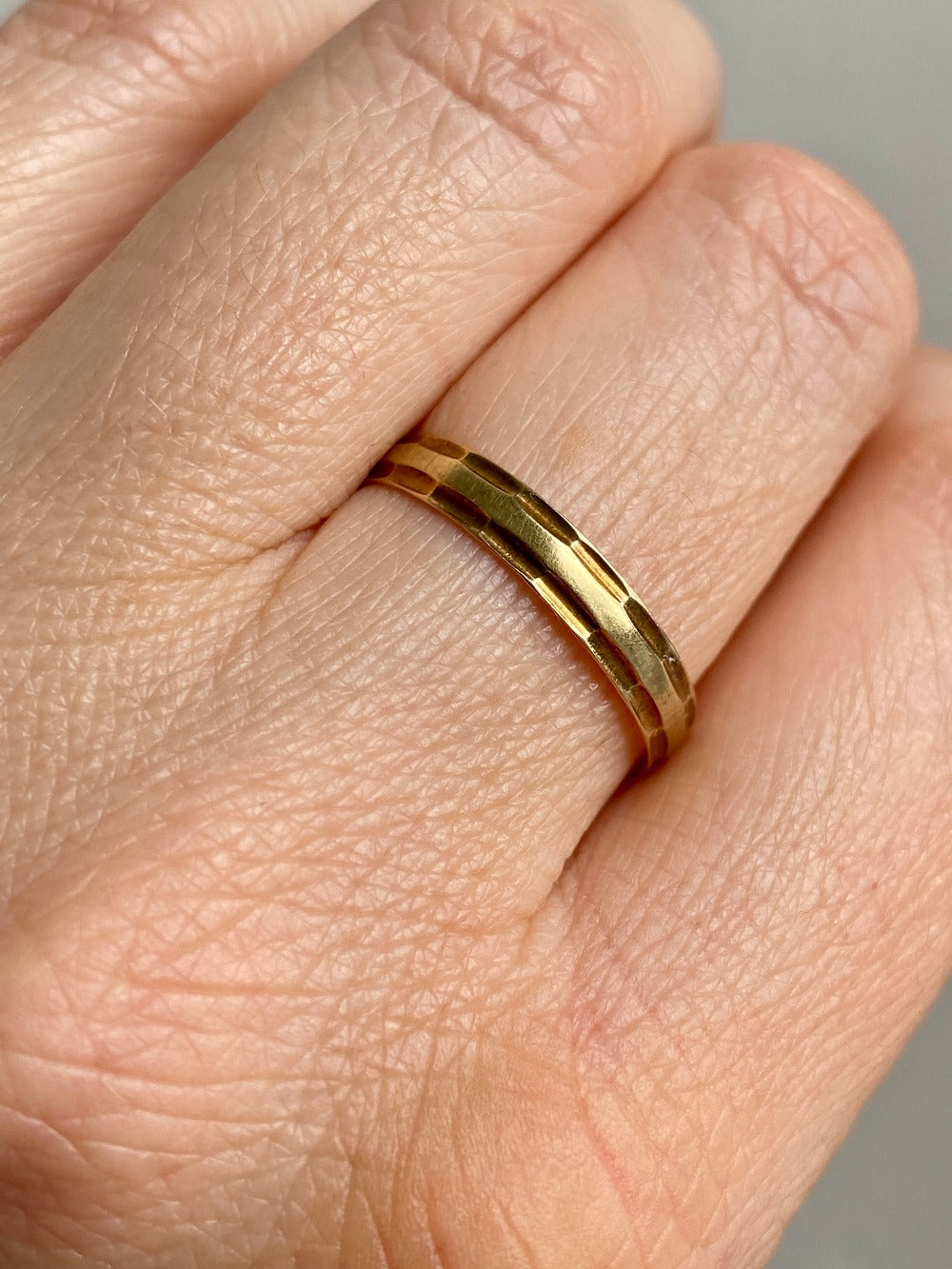 Scandinavian 18k gold ring with surface patterning- size 9
