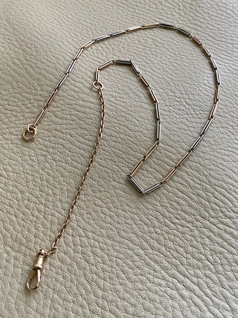 Antique 19 inch 9k gold watch chain necklace with dogclip