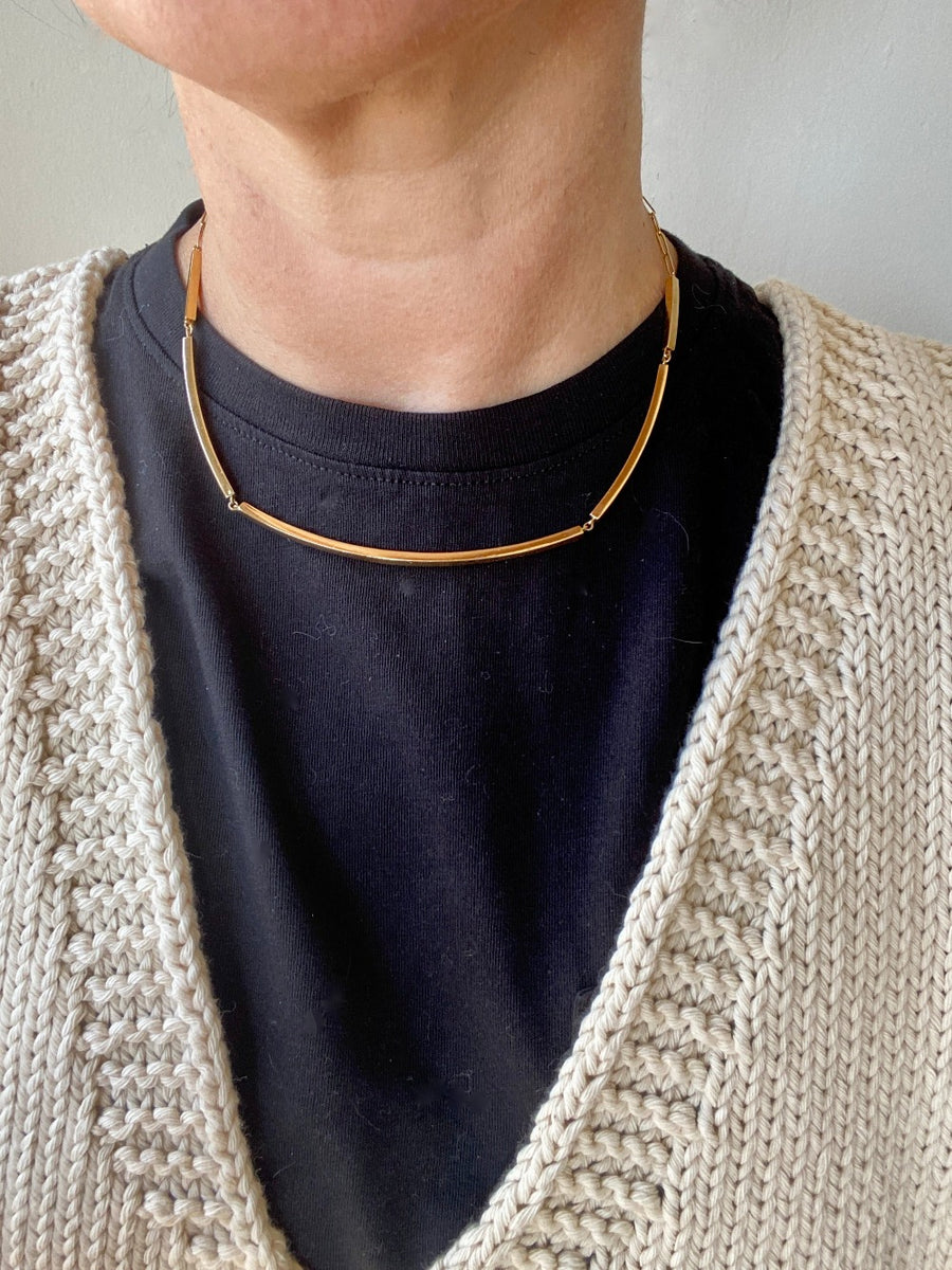 Geometric tubular handmade gold bar link necklace - 18k gold - Swedish 1960s era