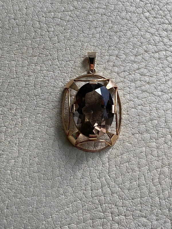 WONDERFUL 14k gold Finnish pendant with large faceted quartz stone 1937-1995