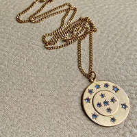 Vintage Swedish 13 stone Celestial coin pendant - 18k gold handmade