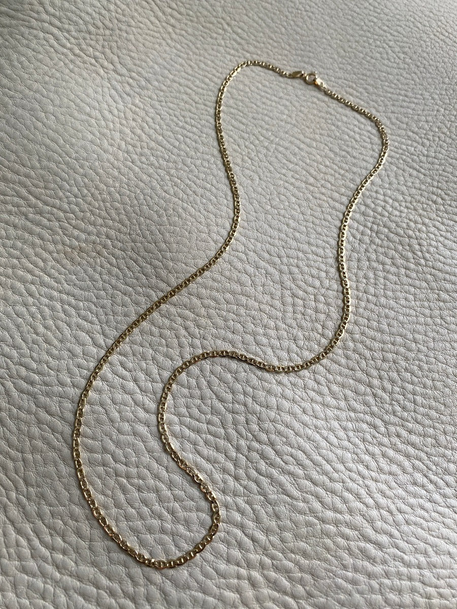 Elegant Flat Mariner Link necklace in solid 14k yellow gold - 20.5 inches long