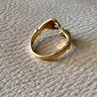 A symbol of affection, a gold hug for your hand. Yellow solid 18k gold vintage embrace ring. Crisp hallmarks for maker and gold purity. Size 8