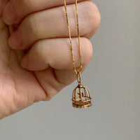 18k gold vintage charm or pendant - Birdcage with bird