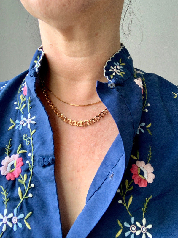 1978 Gold necklace - Graduated double link solid 18k - Swedish vintage